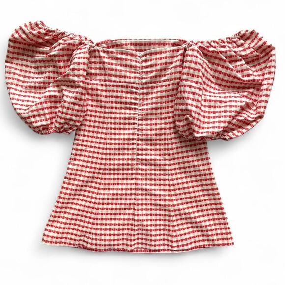 LPA Red Heart Gingham Carly Mini Dress Puff Sleeve Romantic Fit & Flare M - Picture 7 of 8